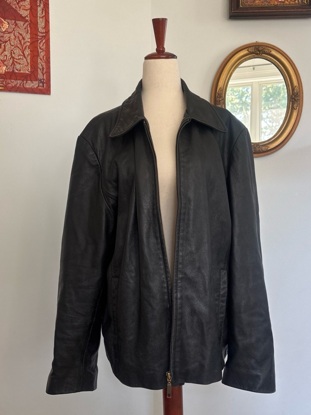 Black Leather Jacket - Classic Zip Front